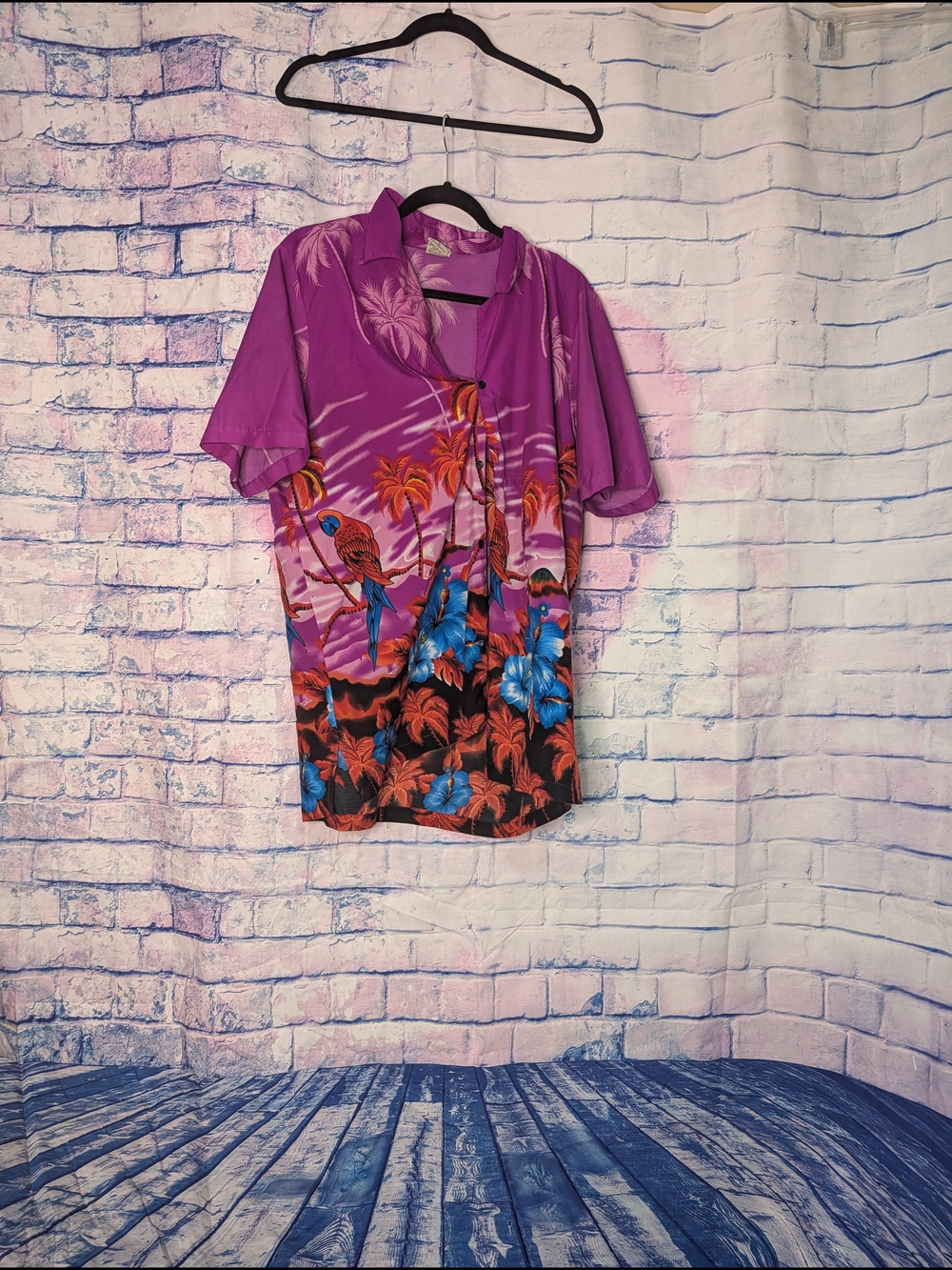 Vibrant Purple Tropical Hawaiian Shirt with Parrot Print